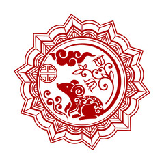 Red silhouette of a mouse in Chinese style. Vector illustration.