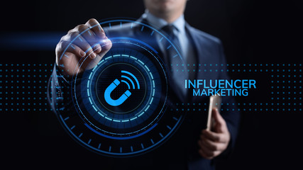 Influencer marketing Social media advertising business concept on screen.