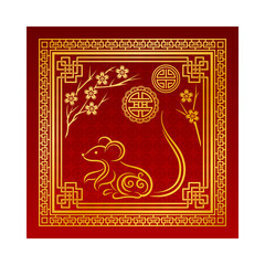 Mouse silhouette and pattern in traditional chinese style. Vector illustration.