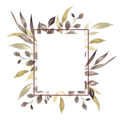 Frames with watercolor hand draw flowers and leaves, and geometry element, for wedding design