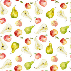 Autumn seamless pattern made of colorful apples and pears