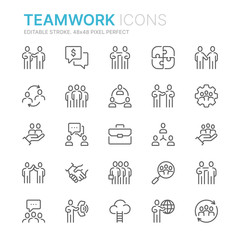 Collection of teamwork related line icons. 48x48 Pixel Perfect. Editable stroke