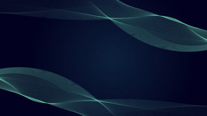 Abstract Illustration swirl motion background of connected smooth line plexus network with curve wave surface flow glowing dot on sound technology and digital innovation business concept