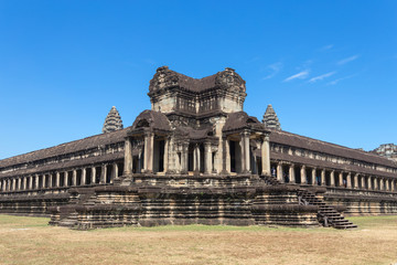 Fototapeta premium Ancient Khmer architecture in the morning. Panorama view of temple at Angkor Wat complex, Siem Reap, Cambodia