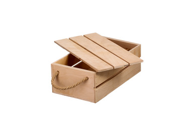 Wooden box with a lid on a white background. Storage box