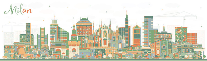 Naklejka premium Mediolan Włochy panoramę miasta z kolorowymi budynkami.