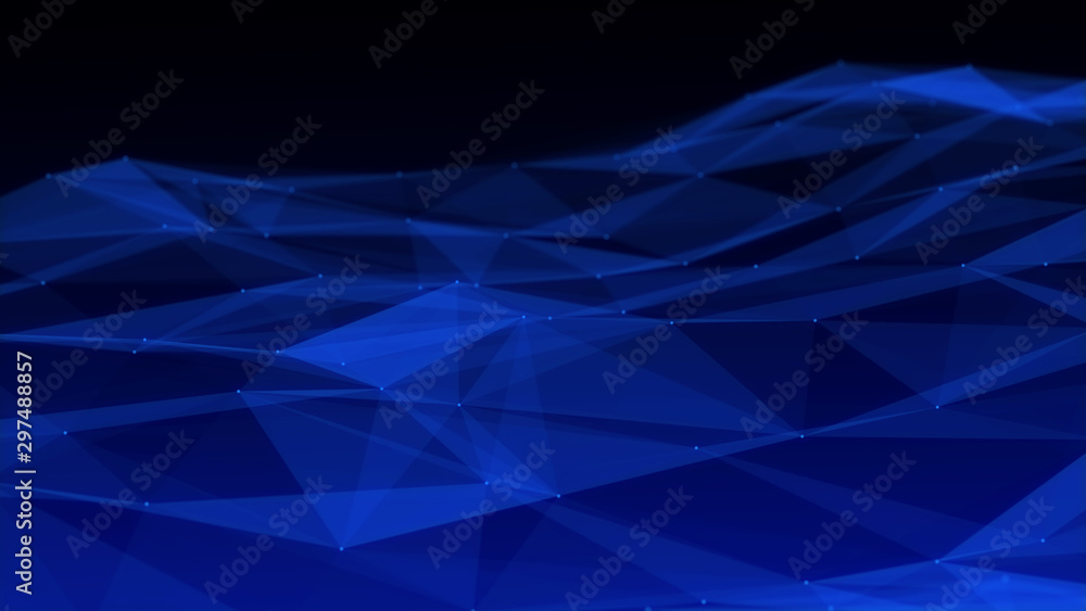 Wall mural wave surface gateway of space tunnel portal with flickering light for future with grid wireframe wal