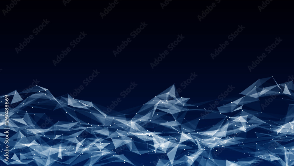 Wall mural wave surface gateway of space tunnel portal with flickering light for future with grid wireframe wal