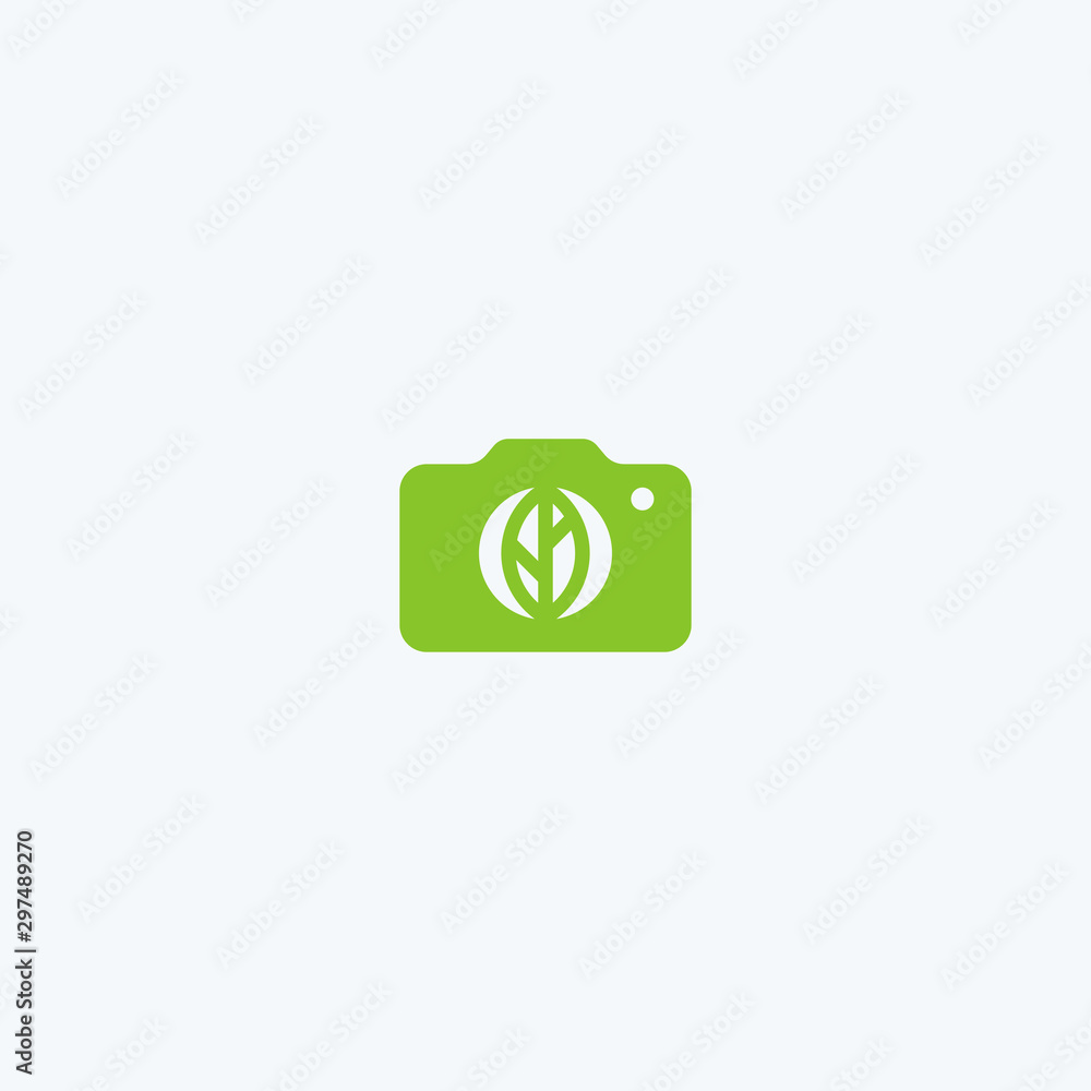 Poster Abstract leaf camera logo design. Fresh photography icon illustration vector