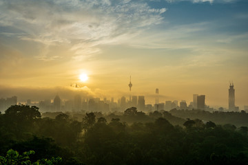 Majestic sunrise over downtown Kuala Lumpur, Malaysia.
