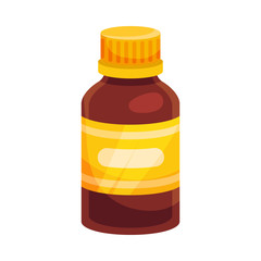 Brown glass bottle with a yellow cap. Vector illustration on a white background.