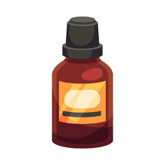 Small bottle with a black cap. Vector illustration on a white background.