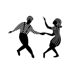 Swing dance couple of people in black and white colors. Man and woman dancing jazz, balboa or lindy hop. Vecctor illustration.