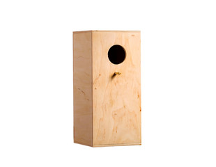 Wooden birdhouse on a white background