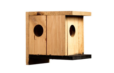 Wooden birdhouse on a white background