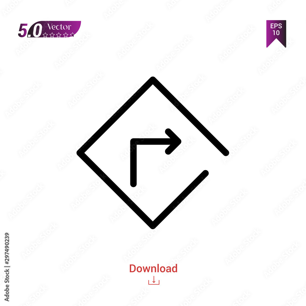 Poster outline black turn-right icon vector isolated on white background. web-navigation-line-craft. graphi