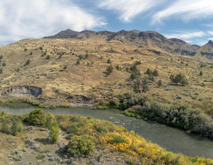 Picturesque landscapes of the scenic John Day River in the well preserved John Day Fossil Beds Sheep Rock Unit of Grant County in Kimberly, Washington.