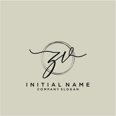 ZV Initial handwriting logo with circle template