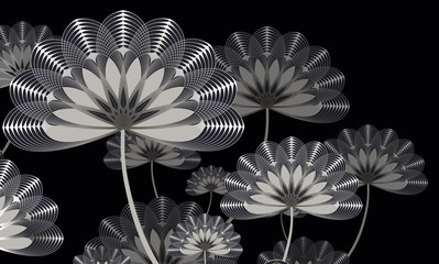 floral background black silver