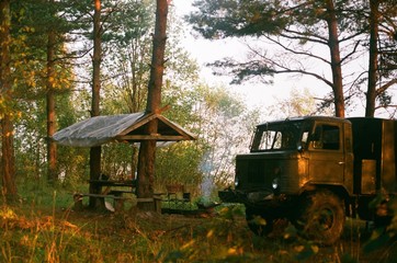 Obraz na płótnie Canvas old car in the forest