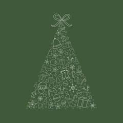 Christmas tree. Xmas ornament with festive elements. Vector