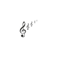 Set of musical design elements, treble clef in swirl with music notes, vector illustration.