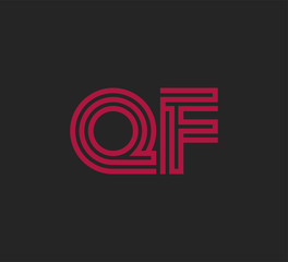 Initial two letter red line shape logo on black vector QF