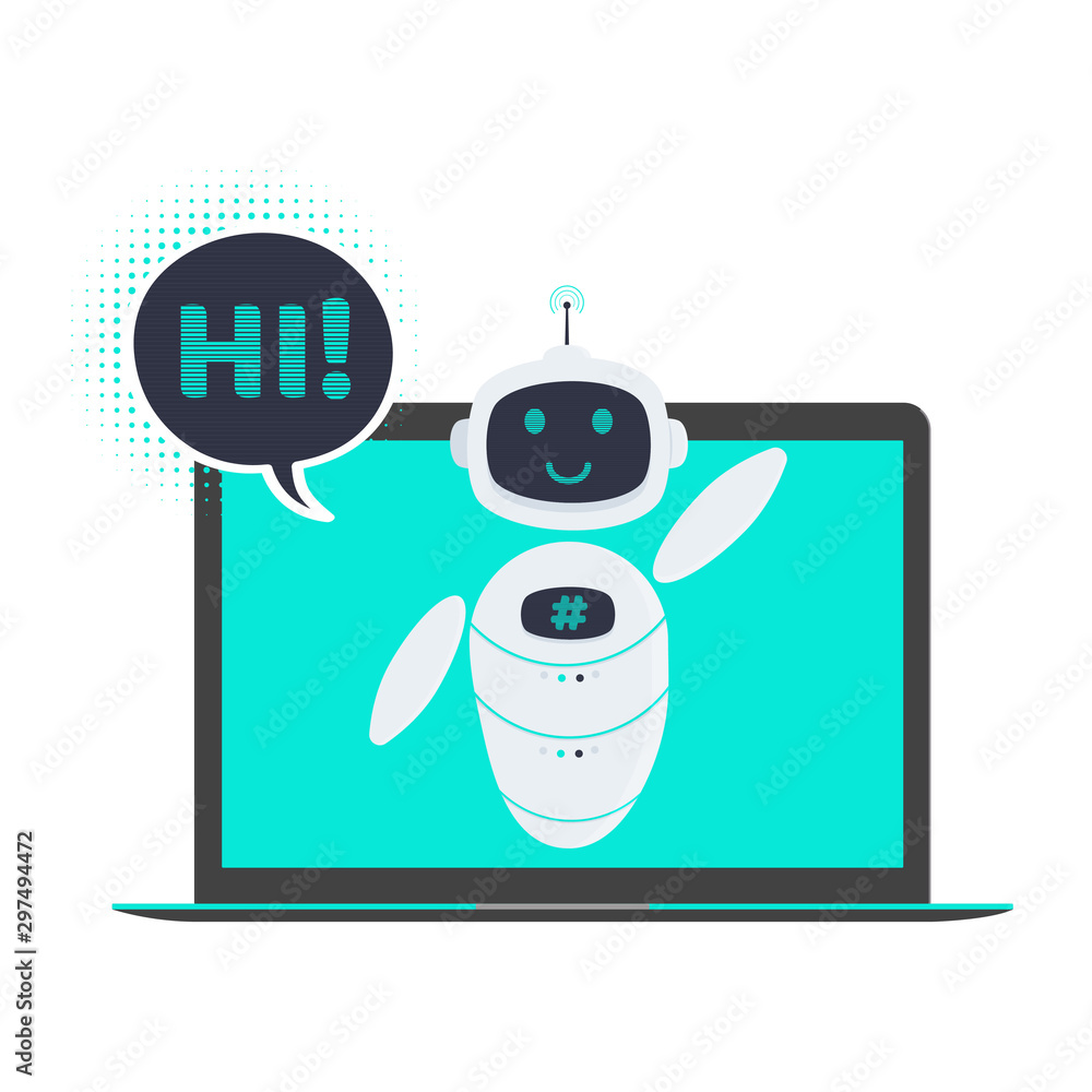 Poster robot chatbot icon sign flat style design vector illustration isolated on white background. cute ai 