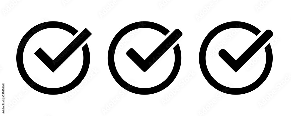 Poster check mark icon set isolated vector elements. tick approved symbol.