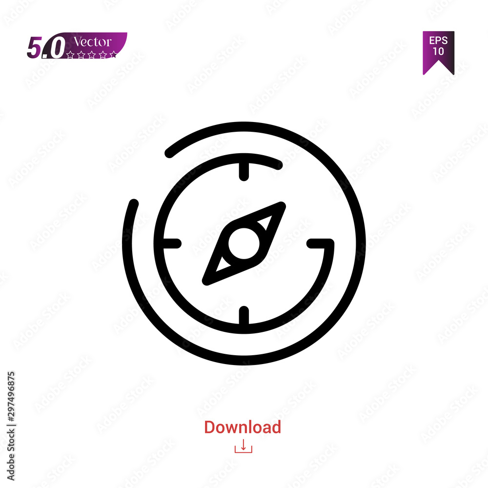 Poster Outline Black compass icon. compass icon vector isolated on white background. web-navigation-line-craft. Graphic design, mobile application, logo, user interface. EPS 10 format vector