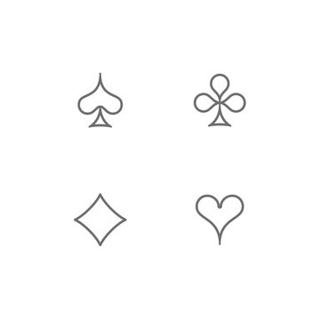 Set diamonds, clovers, hearts and spades Four Playing card suits line icons template. High quality outline Playing card suit symbol pictogram for web design or mobile app isolated on white background