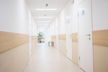 long corridors to hospitals, offices in the hospital