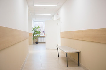 long corridors to hospitals, offices in the hospital