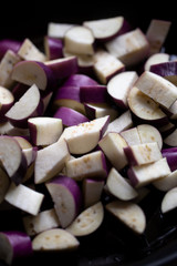 chopped eggplant in olive oil before cooking