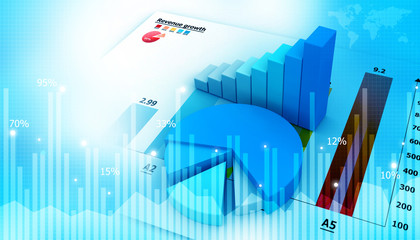 Digital graph chart of stock market and exchange. 3d illustration.