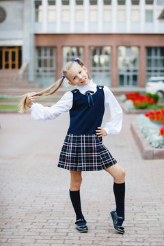 Cute teenager schoolgirl in uniform.
