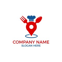 Restaurant logo with location, fork and spoon icon vector. Logo concept for restaurant, logo template