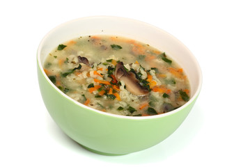 Rice Soup with Mushrooms and Spinach