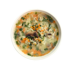 Rice Soup with Mushrooms and Spinach