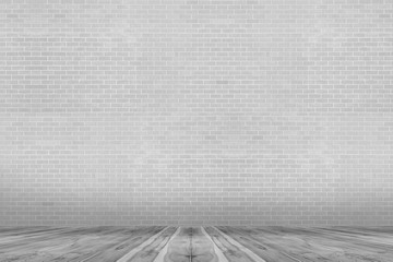 gray brick wall and gray floor wood background