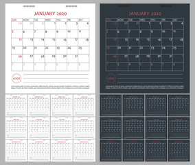 Two simple calendars (planner) for the 2020 year