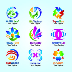 Set of logo environmentally friendly theme. The concept is technology and cares the world.