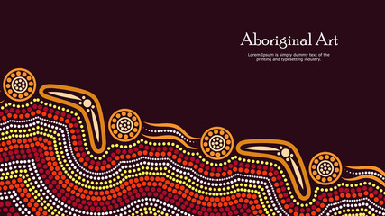 Aboriginal dot art vector banner with text. - obrazy, fototapety, plakaty
