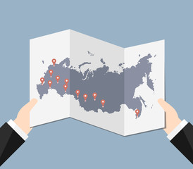 The Map Of Russia And The Location Tags Of The Main Cities