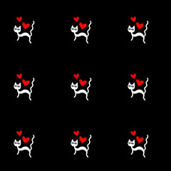 Cute seamless pattern with hearts and cats. Romantic texture for backgrounds, wrapping paper, packaging, greeting cards, prints, covers, fabric, textile, birthday, Valentine's Day