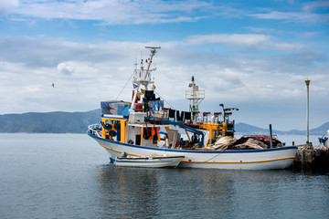 Fototapeta premium Fishing boats at small harbour in Pachi village. Megara,Greece