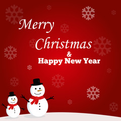 Fototapeta na wymiar Illustration of two snowmen on a red background. Merry Christmas and Happy New Year for 2020