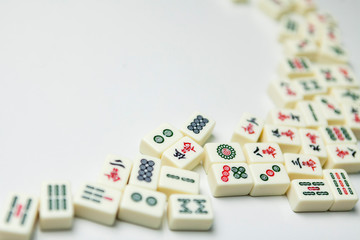 Pile of Mahjong ancient asian game on the white background 