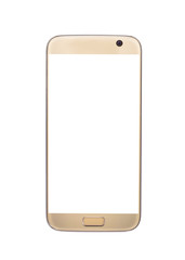 Golden smart phone isolated on white background,clipping path