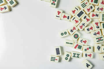 Pile of Mahjong ancient asian game on the white background 